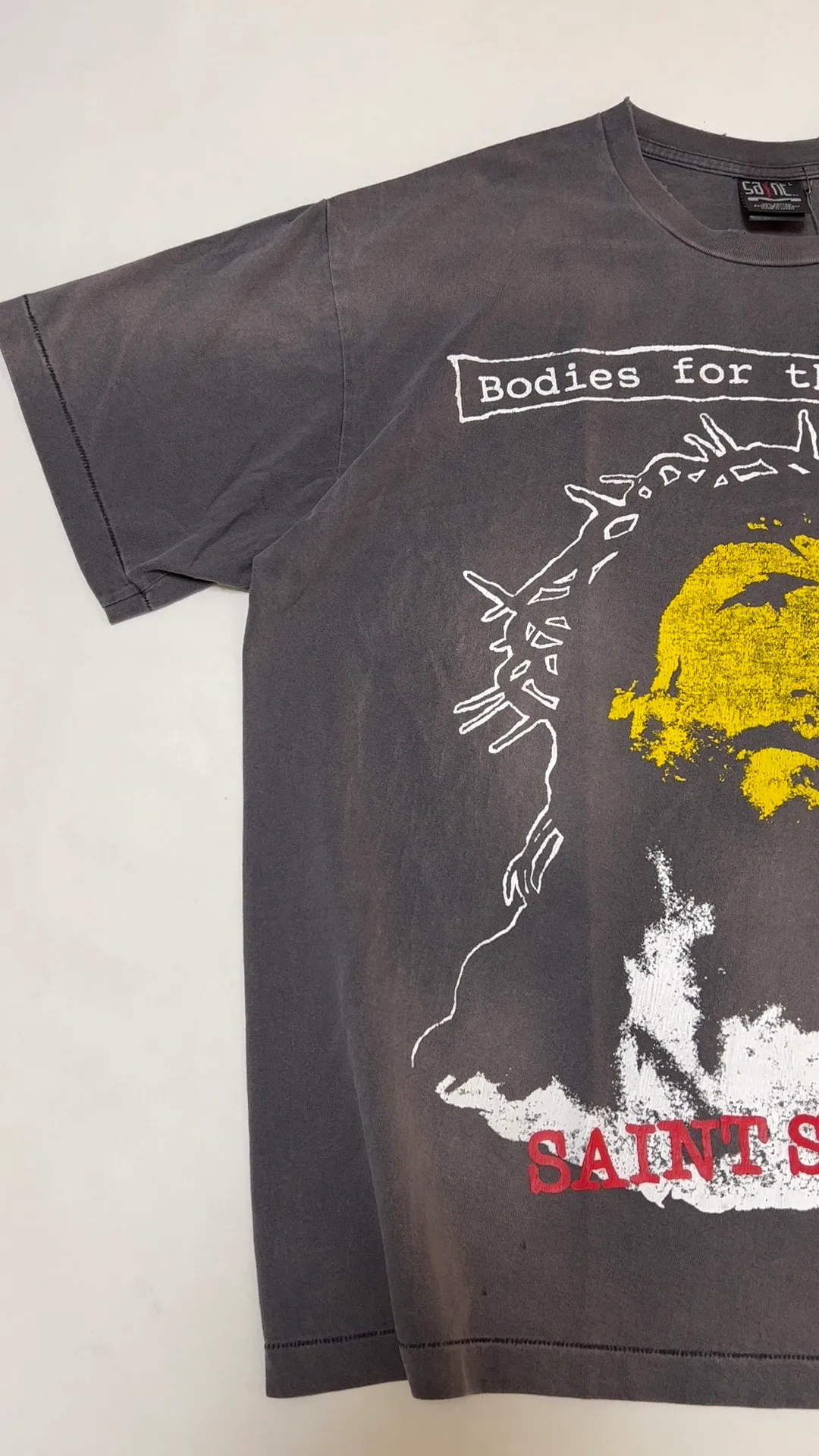 SAINT MICHAEL SS TEE/B FOR REAPER Jesus Hell's Angels Washed and Distressed Short Sleeves Washed Black S-XL Garment Dyed Printed Washed and Distressed